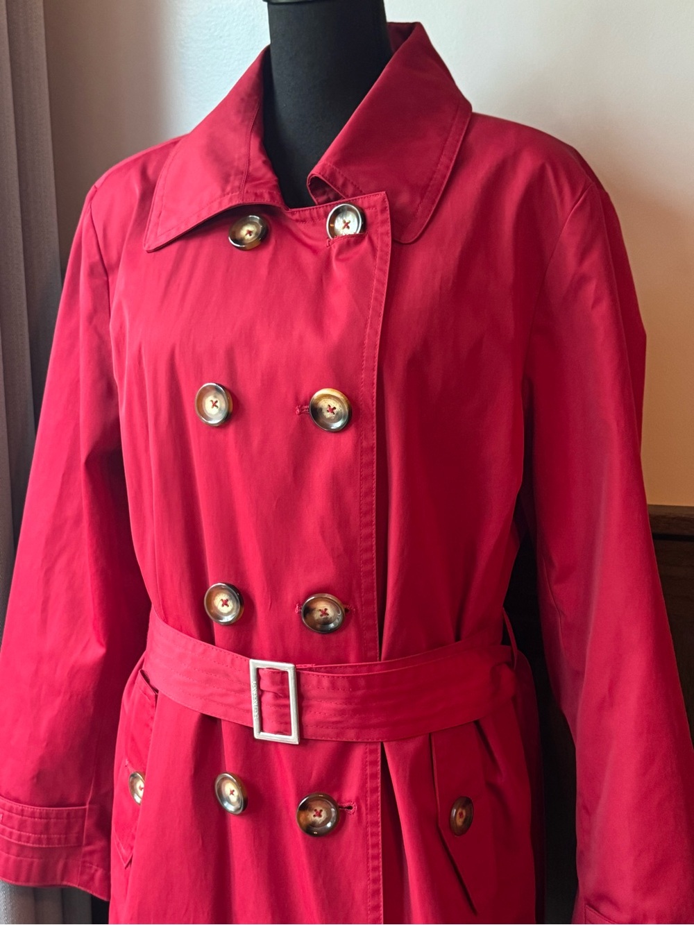 London Fog Red Double-Breasted Trench Coat with Belt xl - Picture 2 of 7